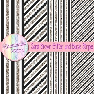 Free sand brown glitter and black stripes digital papers