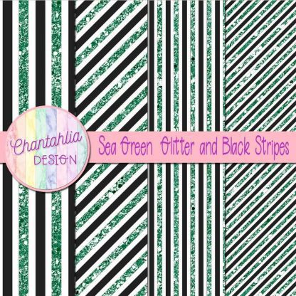 Free sea green glitter and black stripes digital papers