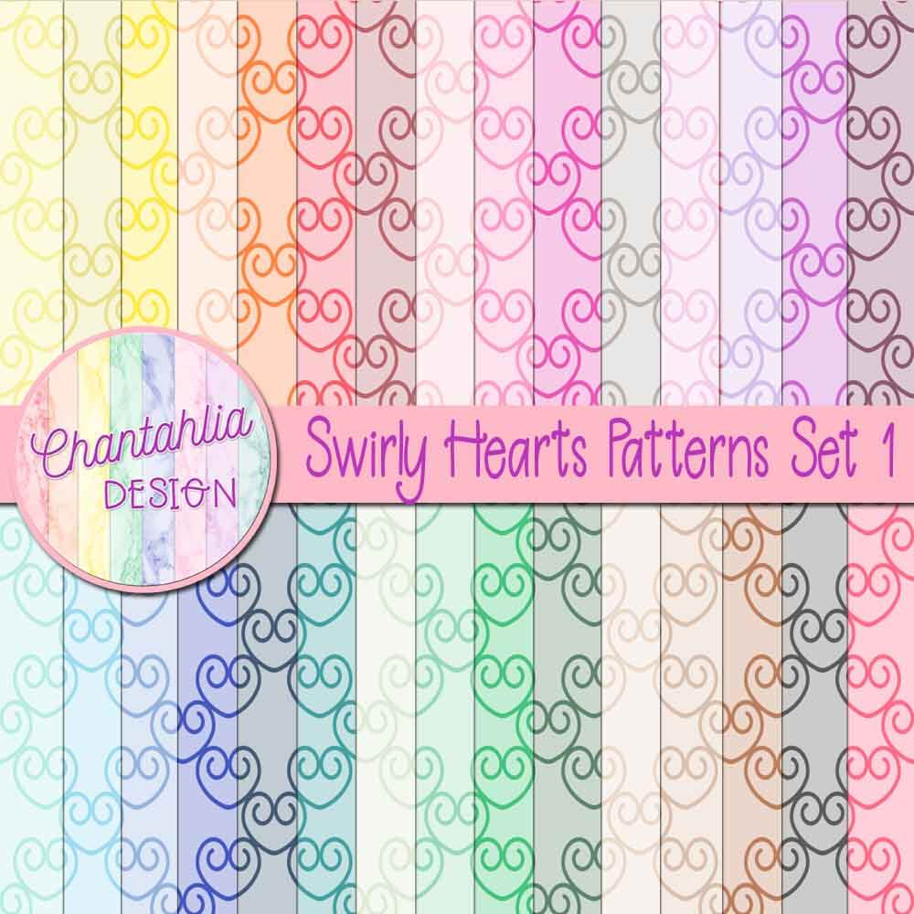 free digital papers featuring a swirly hearts pattern design