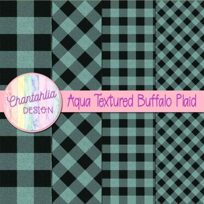 Free aqua textured buffalo plaid digital papers
