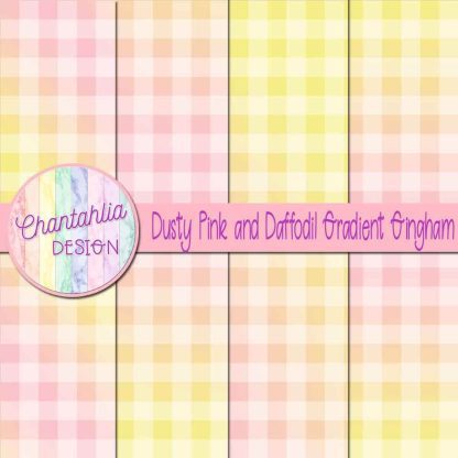 Free dusty pink and daffodil gradient gingham digital papers