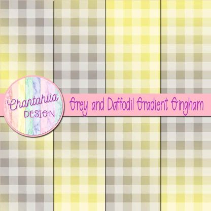 Free grey and daffodil gradient gingham digital papers