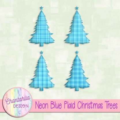 Free neon blue plaid christmas trees
