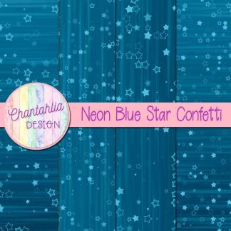 Free neon blue star confetti digital papers