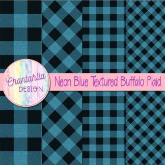 Free neon blue textured buffalo plaid digital papers