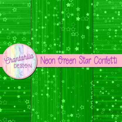 Free neon green star confetti digital papers