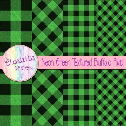 Free neon green textured buffalo plaid digital papers
