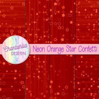 Free neon orange star confetti digital papers