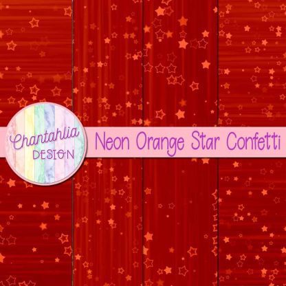 Free neon orange star confetti digital papers