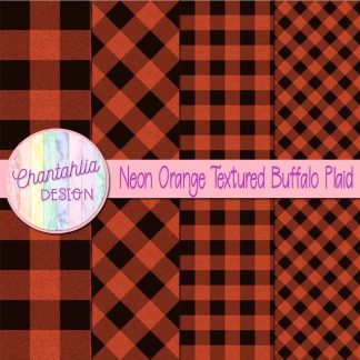 Free neon orange textured buffalo plaid digital papers