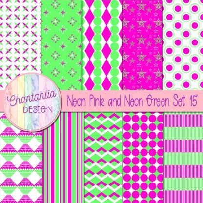 Free neon pink and neon green digital papers set 15