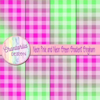 Free neon pink and neon green gradient gingham digital papers