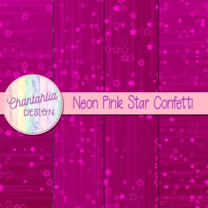 Free neon pink star confetti digital papers