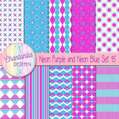 Free neon purple and neon blue digital papers set 15