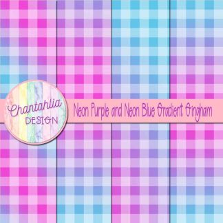Free neon purple and neon blue gradient gingham digital papers
