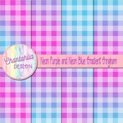 Free neon purple and neon blue gradient gingham digital papers