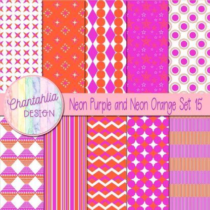 Free neon purple and neon orange digital papers set 15