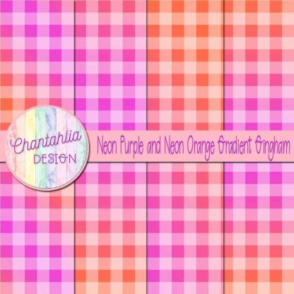 Free neon purple and neon orange gradient gingham digital papers