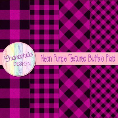 Free neon purple textured buffalo plaid digital papers