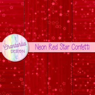 Free neon red star confetti digital papers
