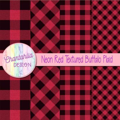 Free neon red textured buffalo plaid digital papers