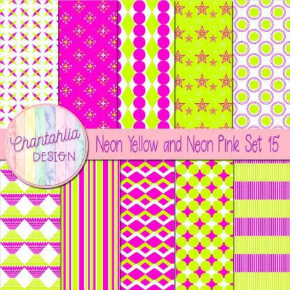 Free neon yellow and neon pink digital papers set 15