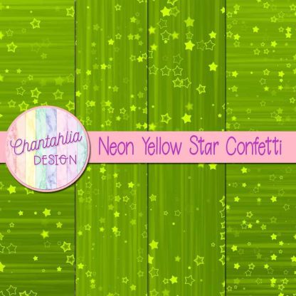 Free neon yellow star confetti digital papers