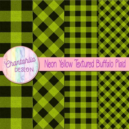 Free neon yellow textured buffalo plaid digital papers