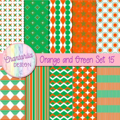 Free orange and green digital papers set 15