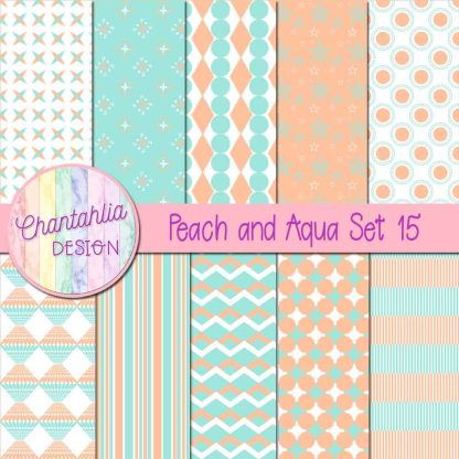 Free peach and aqua digital papers set 15