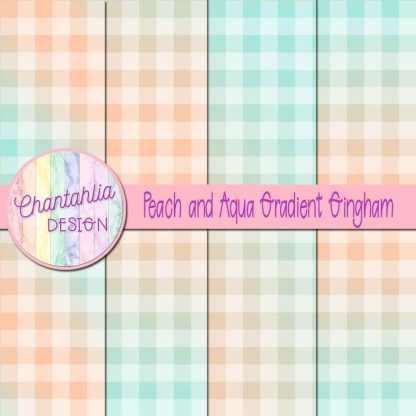 Free peach and aqua gradient gingham digital papers