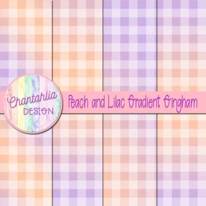 Free peach and lilac gradient gingham digital papers