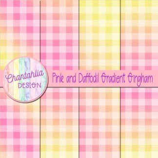 Free pink and daffodil gradient gingham digital papers