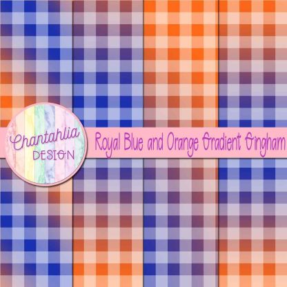 Free royal blue and orange gradient gingham digital papers