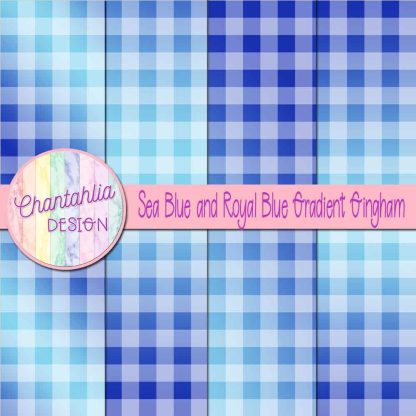 Free sea blue and royal blue gradient gingham digital papers