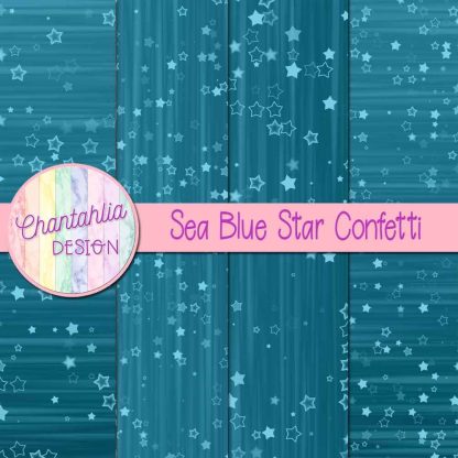 Free sea blue star confetti digital papers