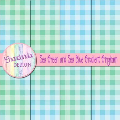 Free sea green and sea blue gradient gingham digital papers