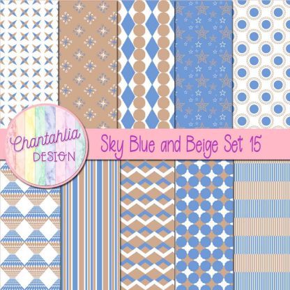 Free sky blue and beige digital papers set 15