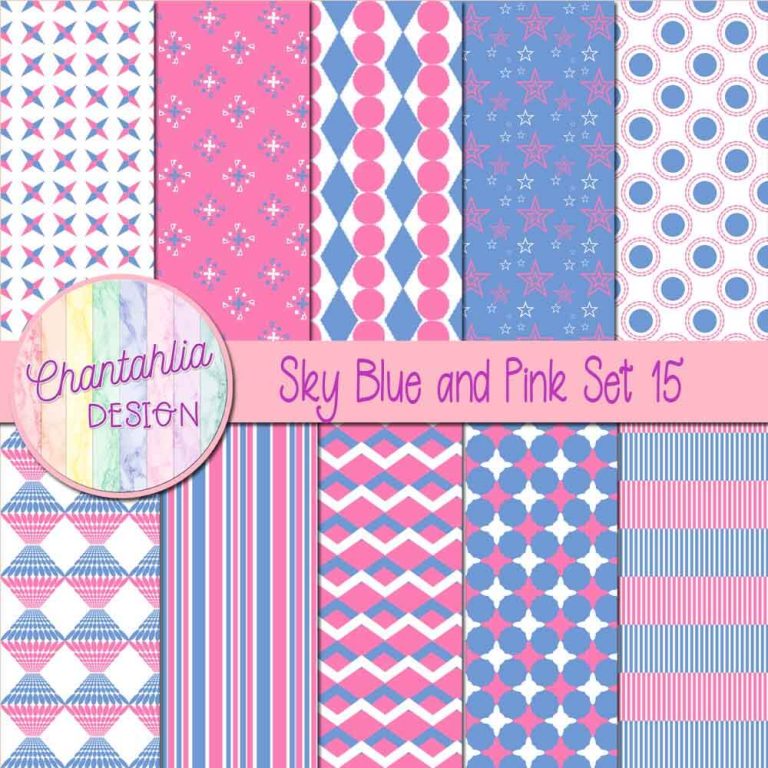 Free Sky Blue and Pink Digital Papers with Patterned Designs