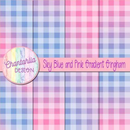 Free sky blue and pink gradient gingham digital papers