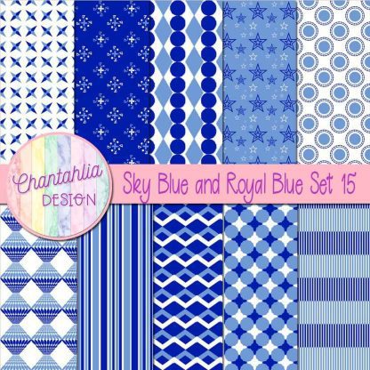 Free sky blue and royal blue digital papers set 15