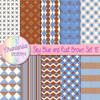Free sky blue and rust brown digital papers set 15