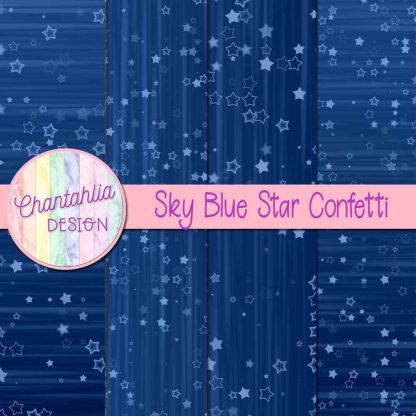 Free sky blue star confetti digital papers