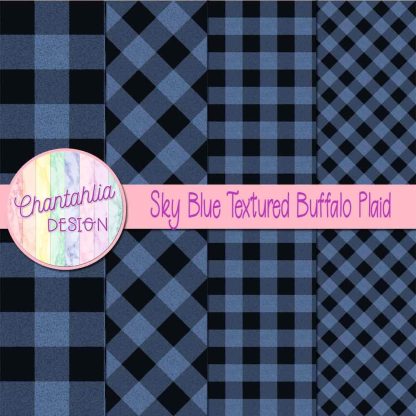 Free sky blue textured buffalo plaid digital papers