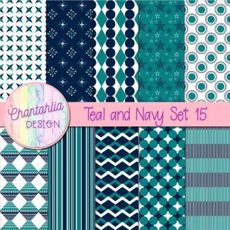 Free teal and navy digital papers set 15