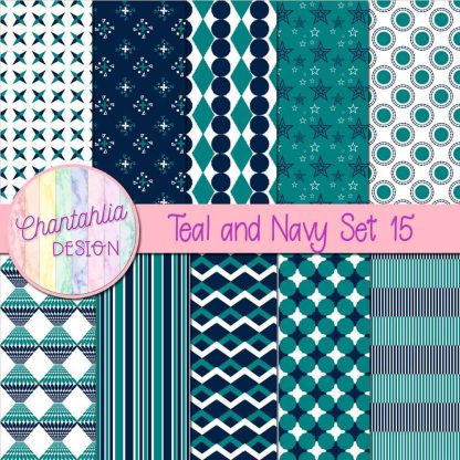 Free teal and navy digital papers set 15