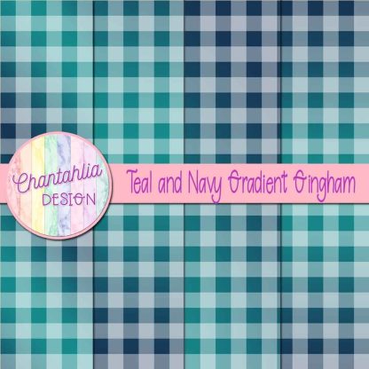 Free teal and navy gradient gingham digital papers