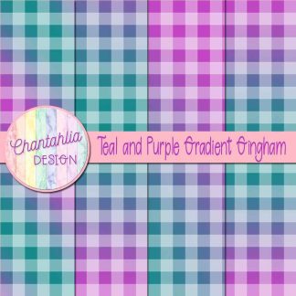 Free teal and purple gradient gingham digital papers