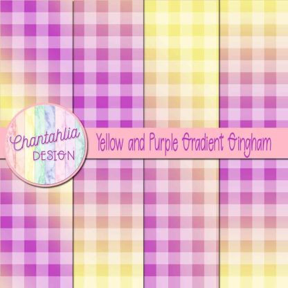 Free yellow and purple gradient gingham digital papers