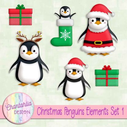 Free design elements in a Christmas Penguins theme